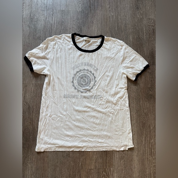 Saint Laurent Paris Université Men’s Graphic T-Shirt White & Black Tee Top EUC - Picture 2 of 6